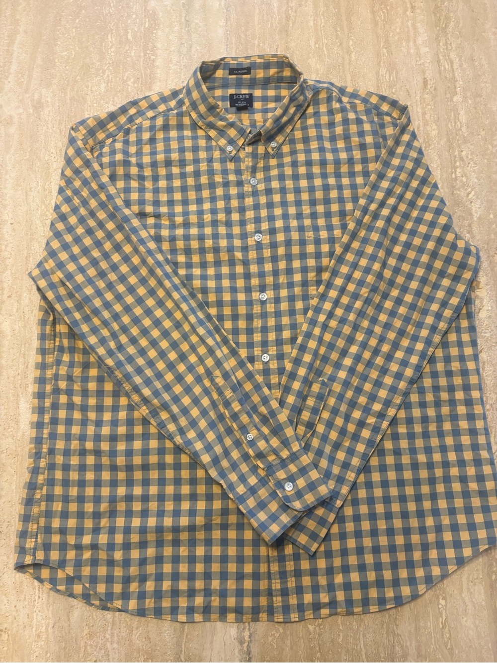 J.Crew Mens XXL Flex Washed Classic Fit Blue Yellow Gingham Shirt #0077